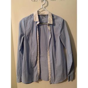 Blue Lined Long-sleeve Dress Shirt w White Collar